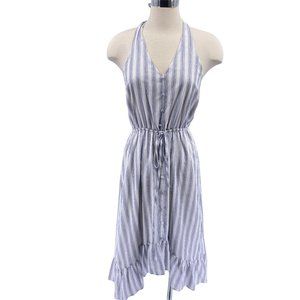 Gilli halter neck striped high low ruffle midi dress size small blue white new